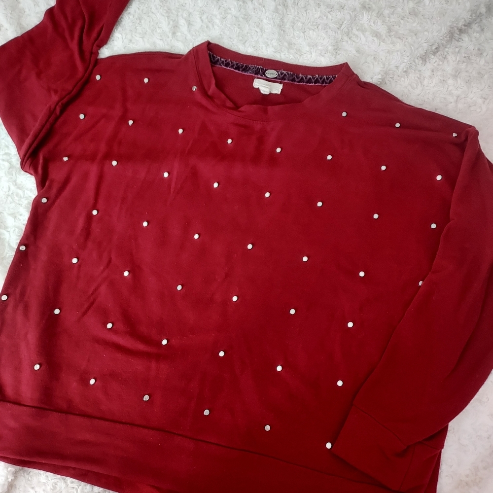 Cupio Cranberry Lightweight Sweatshirt Metallic Stud Embellishments XL/1X